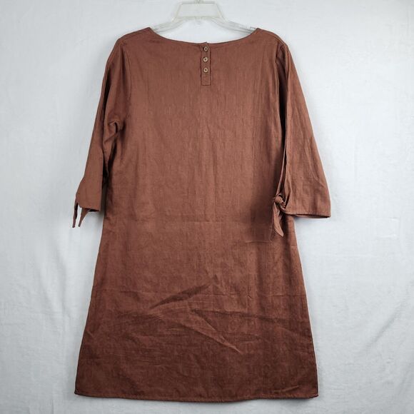 Garnet Hill Lagenlook Dress Rust Dobby Tie Sleeve Organic Cotton Jacquard Sz 8 - Picture 4 of 13